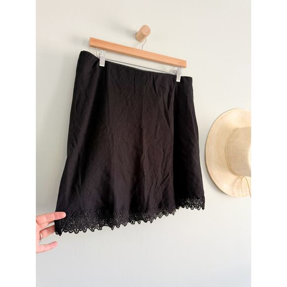 J.Crew | NWT Gwen lace-trim slip skirt in linen in Black | Sz L - Picture 3 of 9
